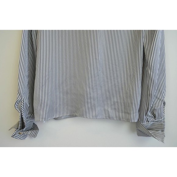 ERDEM Grey White Gold Cuff Link FLORINN Pin-Stripe Satin Blouse 6 US 10 42 38 36 - Picture 7 of 12